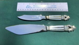 2 Georg Jensen Sterling Silver Serving Knives Acorn Pattern Denmark 210 Grams