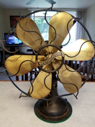 Antique Westinghouse Fan 6 Brass Blades Style 164864 3 - Speed Oscillating Vintage