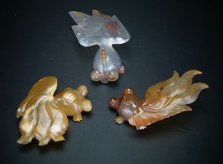 Group of 3 x Antique Chinese Agate Hardstone Carving Gold Fish 20th C 2