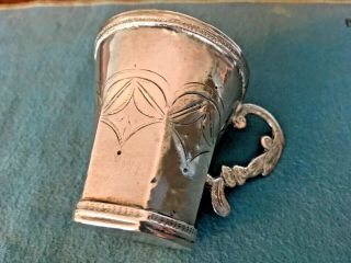 Antique Spanish Colonial Silver Cup Miniature Shot Ornate Scroll Handle 1800’s