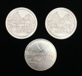 1 Rare 3 Oz Swiss Of America Art Round Coin Bar Draper 1974 Vintage Silver