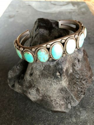 Vintage Native American Navajo Silver And Turquoise Row Bracelet