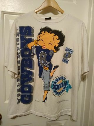 Vintage 1994 Betty Boop Dallas Cowboys T - Shirt Single Stitch Size Xl Changes