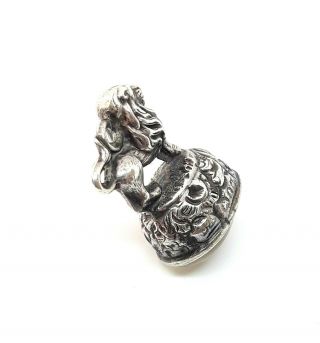 STUNNING Antique Victorian Sterling Silver Repousse Lion & Moonstone Fob Charm 3