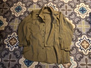 Vintage Wwii Enlisted Nco Mustard Wool Shirt With Gas Flap,  15 - 32,