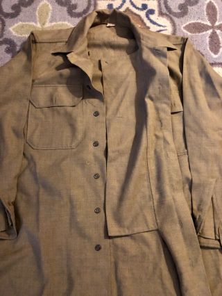 Vintage WWII Enlisted NCO Mustard Wool Shirt with Gas Flap,  15 - 32, 2