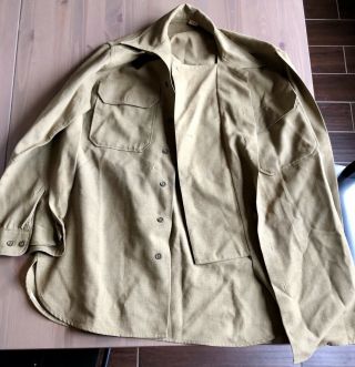 Vintage WWII Enlisted NCO Mustard Wool Shirt with Gas Flap,  15 - 32, 4