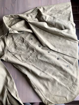 Vintage WWII Enlisted NCO Mustard Wool Shirt with Gas Flap,  15 - 32, 5