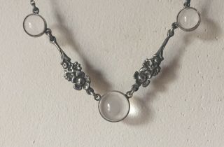 Vintage Silver Cornucopia Quartz Pool Of Light Orb Necklace Multi Rock Crystal
