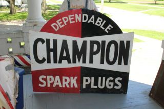 Large Vintage C.  1960 Champion Spark Plugs Gas Station 48 " Metal Sign