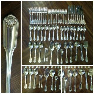 Oneida Community Silverplate Silver Shell Flatware 53 Pc,  Serving Service For 8