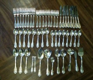 ONEIDA COMMUNITY SILVERPLATE SILVER SHELL FLATWARE 53 PC,  Serving Service for 8 2