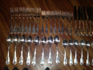 ONEIDA COMMUNITY SILVERPLATE SILVER SHELL FLATWARE 53 PC,  Serving Service for 8 6