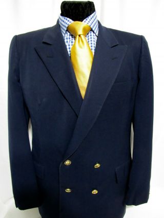 Gucci Vintage 70s 80s Navy Wool Blazer Sport Coat Db 42r