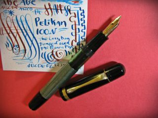 vtg Pelikan 100N Fountain Pen Flex Stub ish Broad 14K Gold Nib Fluted Trim 11