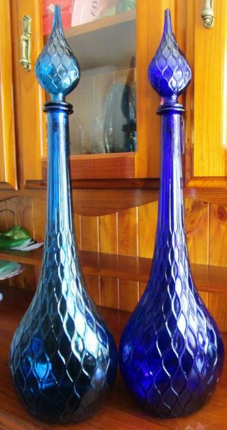 50s Retro Vintage Turquoise Blue Italian Art Glass Peacock Genie Bottle Decanter