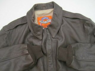 Mens 42R Cooper A - 2 Flight Goatskin leather brown bomber jacket made in USA VTG 6
