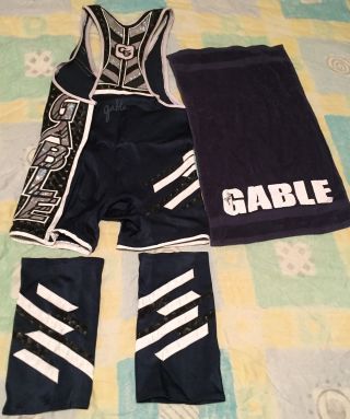 Wwe Chad Gable Worn Ring Signed Outfit Singlet Towel & Kneepad Covers Rare