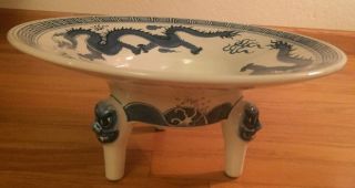 VINTAGE CHINESE JAPANESE ASIAN DRAGONS BLUE WHITE BOWL RICE SERVING DISH 2