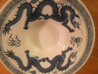 VINTAGE CHINESE JAPANESE ASIAN DRAGONS BLUE WHITE BOWL RICE SERVING DISH 4