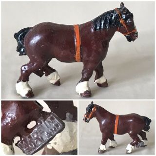Vintage 2 - 1/2” Lead Figure - Draught Horse With White Feet - Unmarked