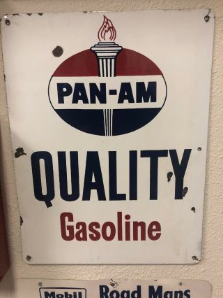 Pan - Am Gas Pump Plate Quality Gasoline Pan Am Vintage Porcelain