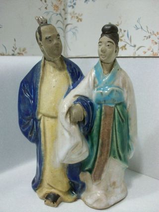 Vintage Rare Chinese Shiwan Mudman Mud Woman Asian Couple Statue Figure Figurine