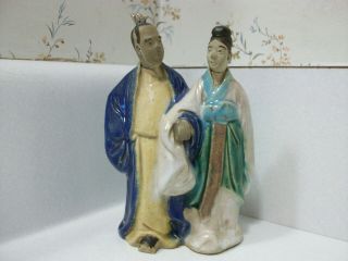 Vintage Rare Chinese Shiwan Mudman Mud Woman Asian Couple Statue Figure Figurine 2