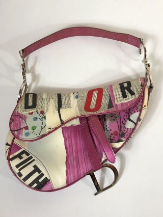 Rare Vtg Christian Dior By John Galliano Pink Filth Saddle Bag
