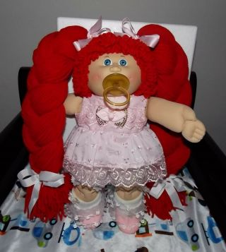 Cabbage Patch Doll Coleco Girl Blue Eyes Ooak Red Hair Reroot