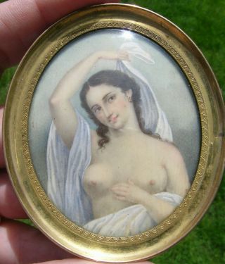 Rare Antique Nude Portrait Miniature Painting 1827 Signed Jarier Cortes