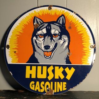 Vintage Husky Gas Porcelain Sign Service Station