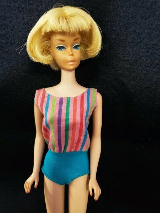 Vintage American Girl Barbie Bend Leg Short Hair Blonde Swimsuit / Heels
