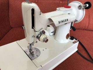 Vintage Singer Sewing Machine 221 221K FeatherWeight Portable White With Case 2