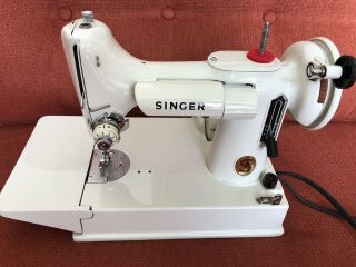 Vintage Singer Sewing Machine 221 221K FeatherWeight Portable White With Case 3