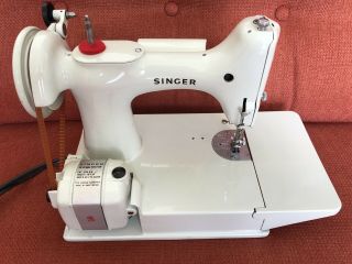 Vintage Singer Sewing Machine 221 221K FeatherWeight Portable White With Case 4