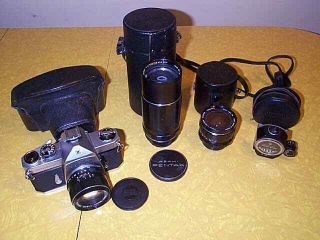 Vintage Asahi Pentax Spotmatic Camera With (3) - Takumar Lenses & Meter