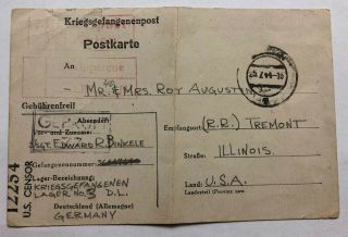 1944 Us Soldier Prisoner Of War Germany Postal Cover/letter
