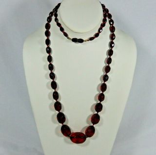 Art Deco Cherry Amber Bakelite Knotted Graduated 38 " Necklace Screw In Clasp 54g