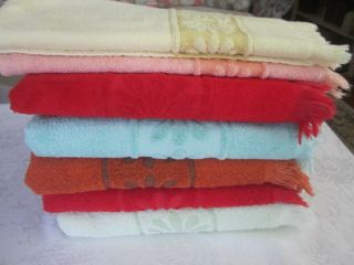 7 Vintage Cannon Monticello Santa Cruz Terry Cloth Bath Towels / Multi Colors 3