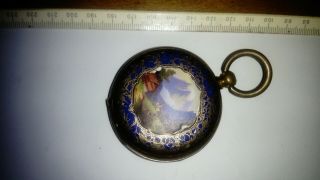 Antique,  Highly Decorated Pocket Watch Tobias,  Key - Wind,  Brass,  Enamel,  For Repair