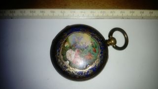 Antique,  highly decorated pocket watch Tobias,  key - wind,  brass,  enamel,  for repair 2