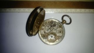 Antique,  highly decorated pocket watch Tobias,  key - wind,  brass,  enamel,  for repair 4