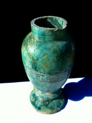 Antique Egyptian Hieroglyphic Handmade Faience Ceramic Stone Vase Ceremonial Urn