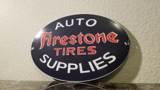 Vintage Firestone Tires Porcelain Gas Auto Supplies Service Sales Dealer Sign