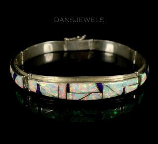 Old Pawn Navajo Vintage 7 " Sterling Silver Opal Sugilite Inlay Panel Bracelet