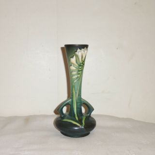 Vintage Roseville Pottery Freesia Blue/green Dbl.  Handle Vase