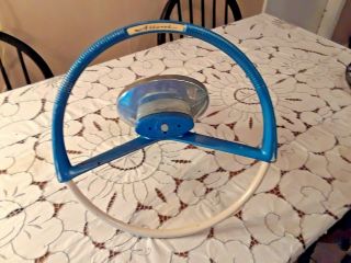 Vintage Blue White 15 " Attwood Boat Steering Wheel W/ Helm Cable Pulley System