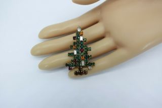 Vintage WEISS Rhinestone 3 Candle Christmas Tree Pin 1 3/4 