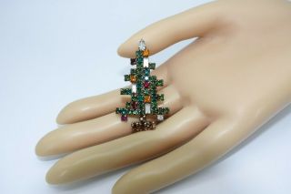 Vintage WEISS Rhinestone 3 Candle Christmas Tree Pin 1 3/4 